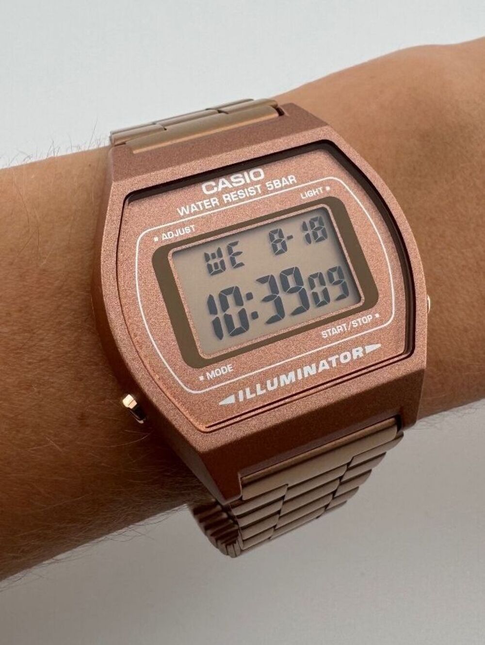 Casio B640WC-5A Rose Gold Digital Watch, Retro Unisex Stainless Steel Watch